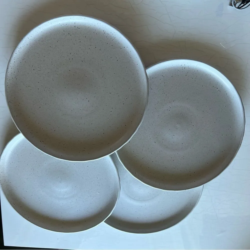 Sango stoneware plate with a speckled glaze. speckled design rustic, farmhouse